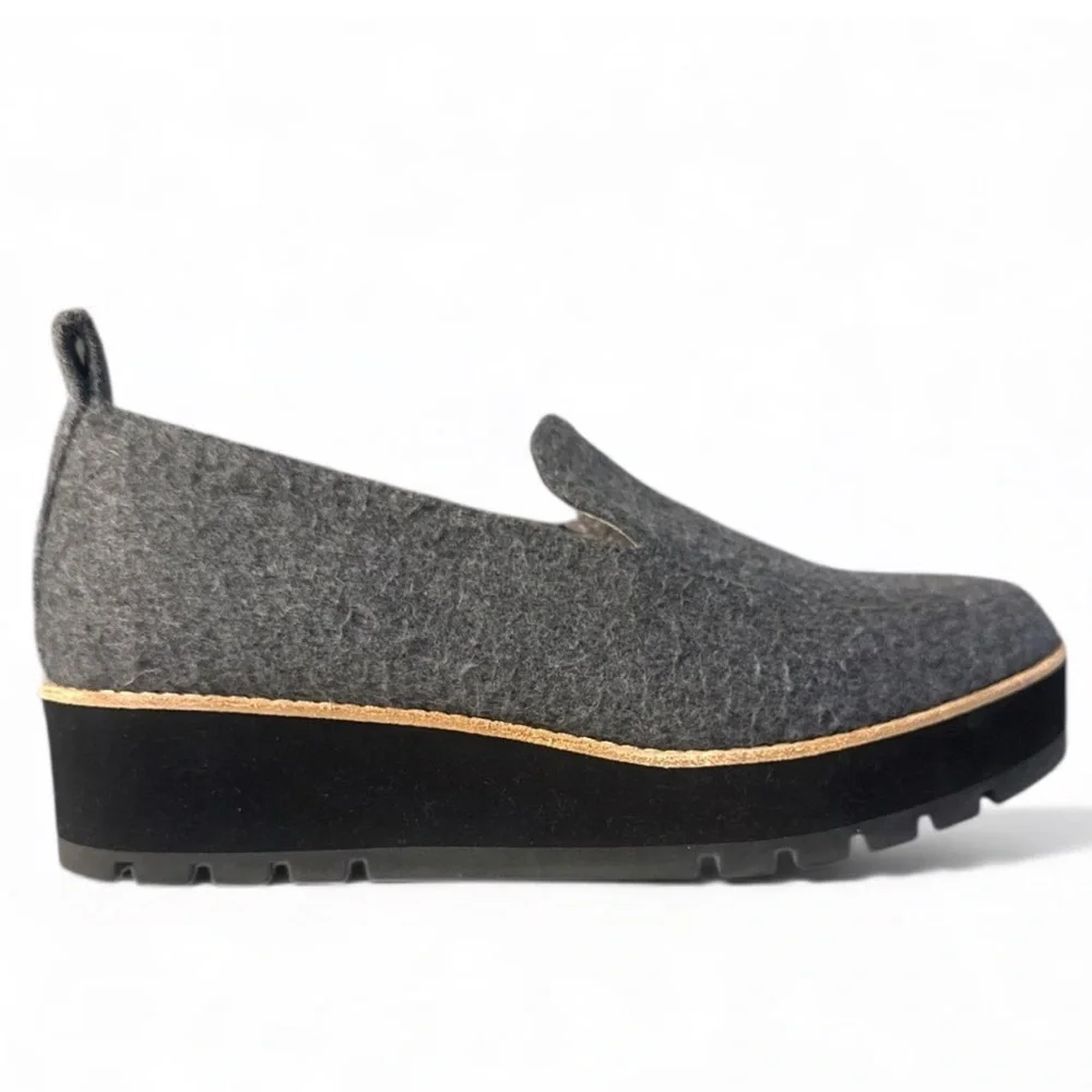 NEW Eileen Fisher Ells 2 Gray Felt Platform Mohair Loafer Size 10